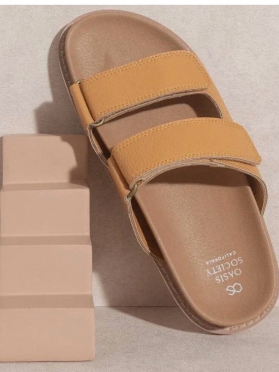 Oasis Society Shoes - Oasis Society of California Sienna Double Strap Slide Sandals Women's Cognac 8.5